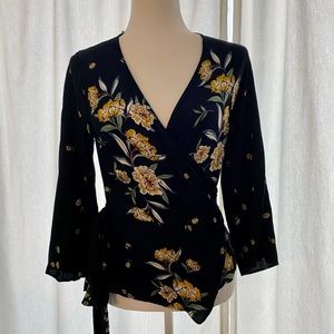 Zara Black Floral Wrap Top Size M